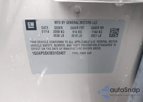 2014 Cadillac Cts Standard z USA, uszkodzony, nr VIN 1G6AP5SX0E0163457